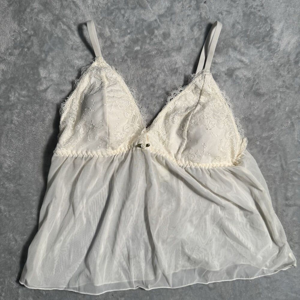 Jessica Simpson Womens Lace Bralette Ivory Sheer Babydoll Lingerie Top Size L